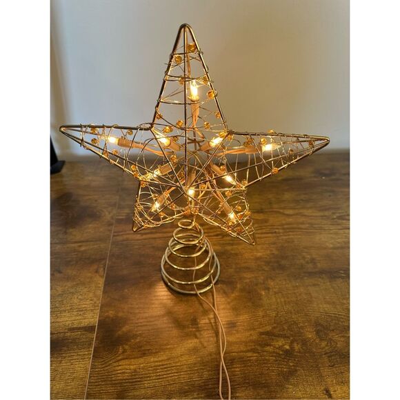 Gold Metal 12” Lighted Christmas Star Holiday Tree Topper/Stand Alone Home Decor - Picture 1 of 7